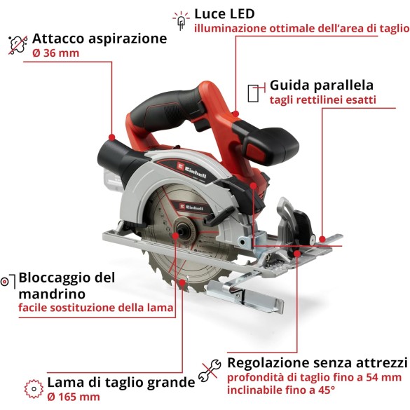 Sega Circolari a Batteria TE-CS 18/165-1 Li - Solo Senza Batteria EINHELL