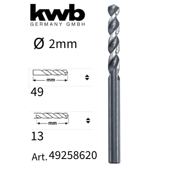 Punta Per Foratura Metallo In Acciaio HSS-M2 2 mm KWB