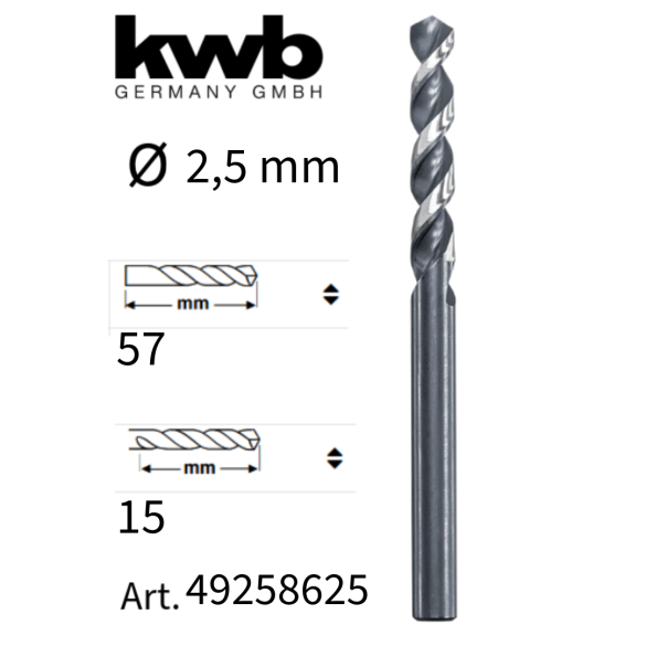 Punta Per Foratura Metallo In Acciaio HSS-M2 2,5 mm KWB