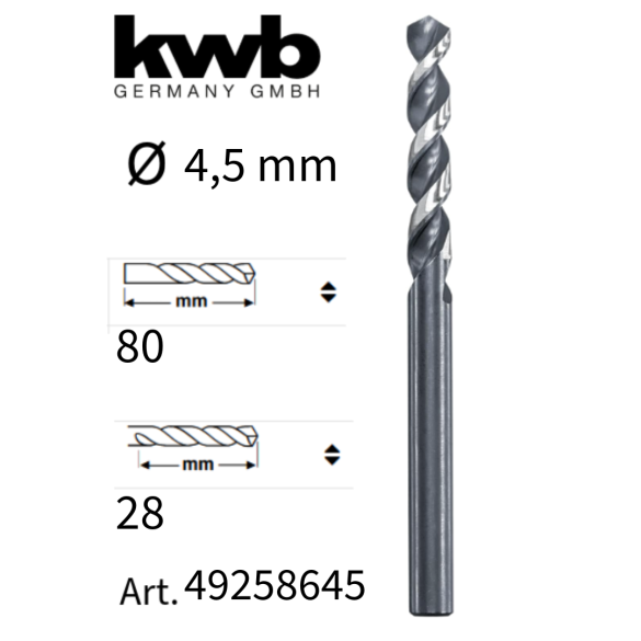 Punta Per Foratura Metallo In Acciaio HSS-M2 4,5 mm KWB