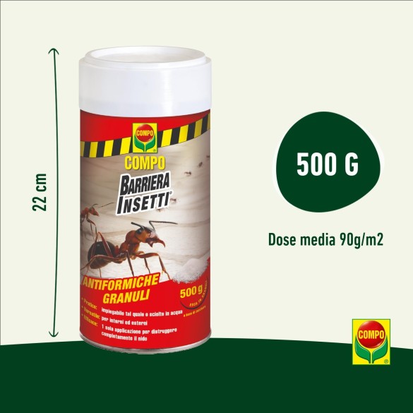 Antiformiche Granuli Barriera Insetti, Esca per Formiche, Utilizzabile all'Interno e all'Esterno, 500 Grammi COMPO