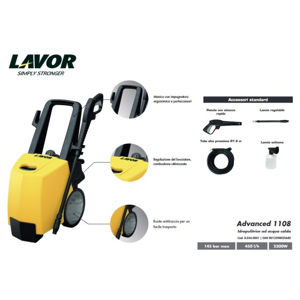 Idropulitrice Elettrica ad Acqua Calda Advance 1108 LAVORWASH