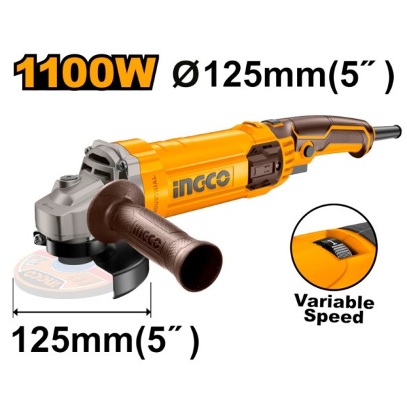 Flex Smerigliatrice Angolare AG1100385 125mm 1100W Professionale con Regolazione Velocità 5000-12000 giri/min INGCO