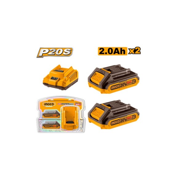 Kit 2 Batterie 2Ah + Caricabatteria INGCO