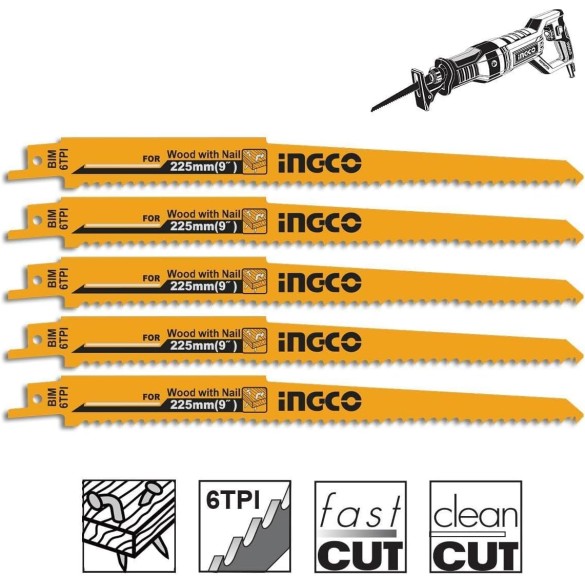 SET 5 Lame Ricambio Per Legno 6TPI Per Seghetto Gattuccio INGCO