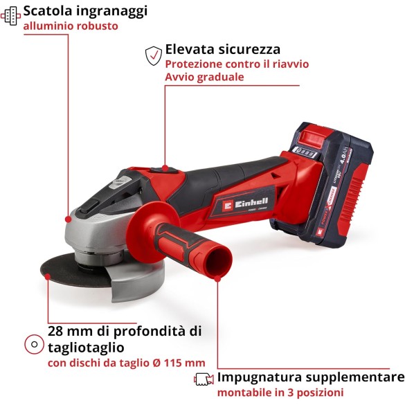 Smerigliatrice Angolare a Batteria TC-AG 18/115 Li (1x4,0Ah) Einhell