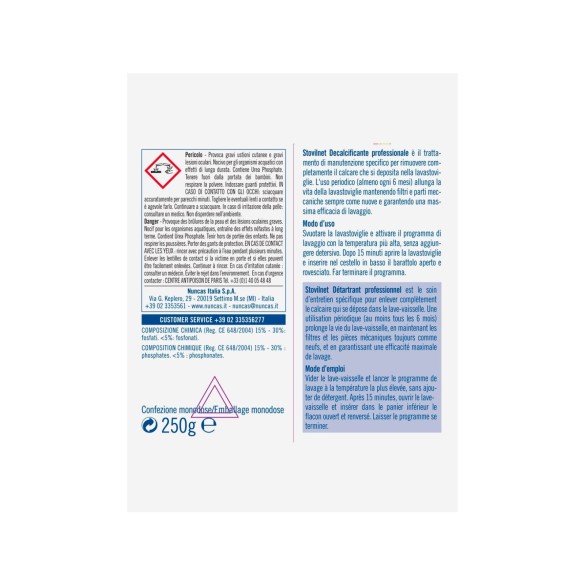 Decalcificante Stovilnet per Lavastoviglie 250 gr NUNCAS