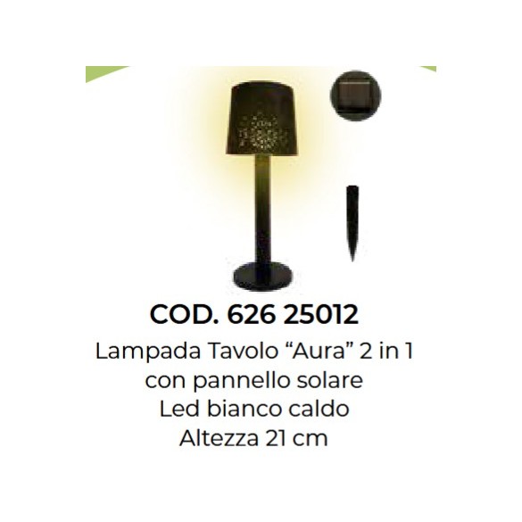 Lampada da Tavolo Aura 21cm con Pannello Solare Bianco Caldo per Uso Esterno GIOCOPLAST