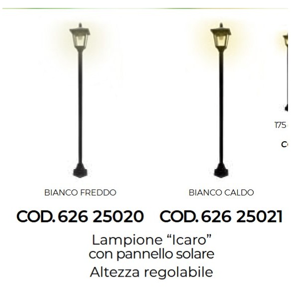 Lampione Icaro Altezza Regolabile (75-175cm) con Pannello Solare Bianco Caldo/Freddo per Uso Esterno GIOCOPLAST