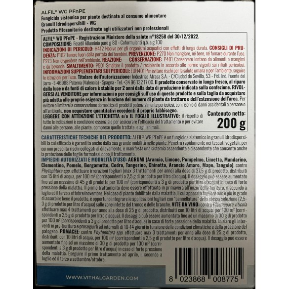 Antiperonosporico ALFIL PFnPE Fosetil Alluminio Fungicida 200g VITHAL