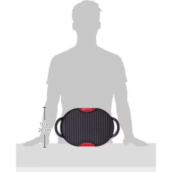 Griglia in Ghisa Ovale 36x26 cm con Vassoio in Legno Aeternum