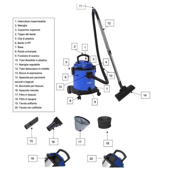 Bidone Aspiratutto Silenziato 45065 20l Hyundai