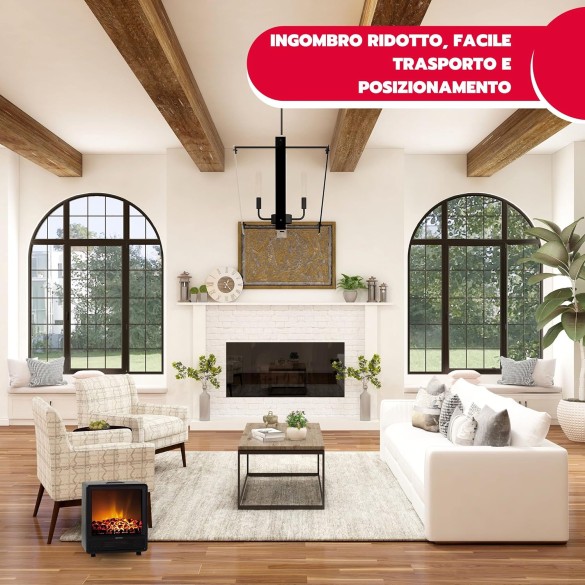 Camino Elettrico Effetto Legna Ardente CAMINO' SQUARE, Caminetto Elettrico Effetto Fiamma Regolabile e Termostato ARDES