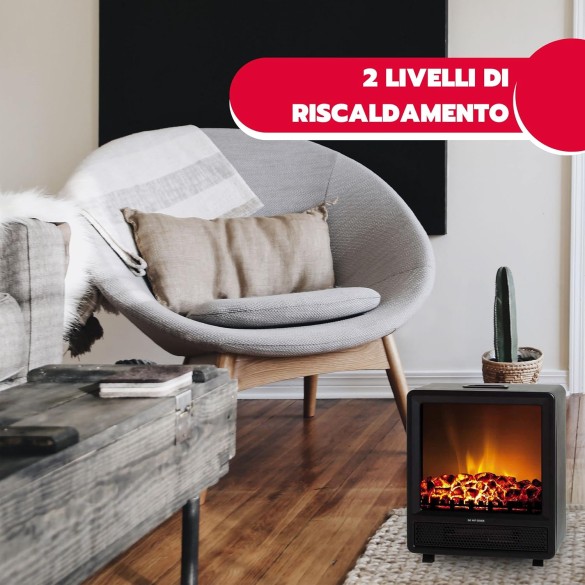 Camino Elettrico Effetto Legna Ardente CAMINO' SQUARE, Caminetto Elettrico Effetto Fiamma Regolabile e Termostato ARDES