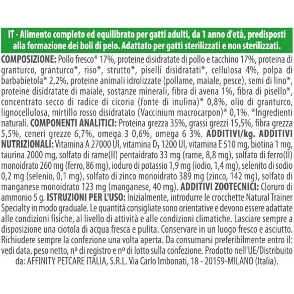 Gatto - Natural Trainer 1,5kg Hairball Pollo