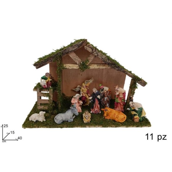 Capanna Natività con 11 personaggi e Luci DUE ESSE CHRISTMAS