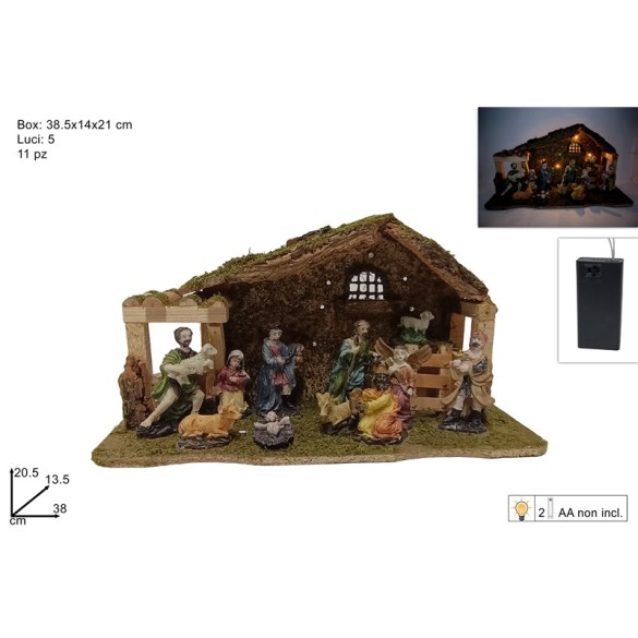 Capanna Natività con 11 personaggi e Luci DUE ESSE CHRISTMAS