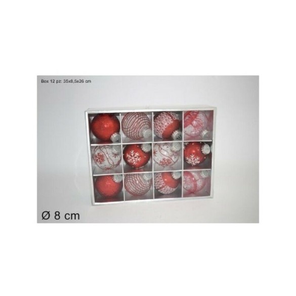 Box Formato Da 12 Palline Rosse Con Inserti Bianchi DUEESSE CHRISTMAS