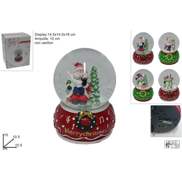 Carillon c/ Ampolla Personaggi Natalizi Assortiti 10 cm DUE ESSE CHRISTMAS