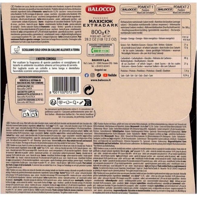Pandoro Maxiciok Extradark 800gr Balocco