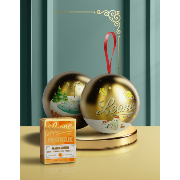 Pallina di Natale con Caramelle Leone al Mandarino 27 gr Assortita
