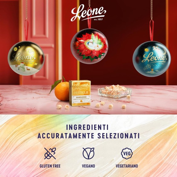 Pallina di Natale con Caramelle Leone al Mandarino 27 gr Assortita
