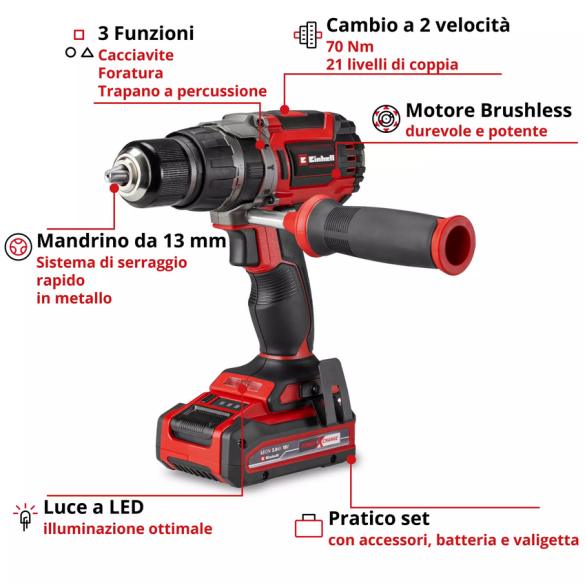 Trapano a Percussione a Batteria TP-CD 18/70 Li-i BL+70 (2+3Ah) Einhell
