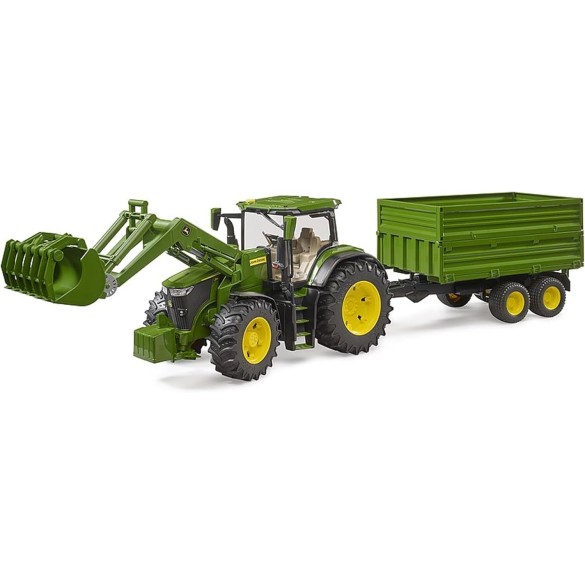 John Deere 7R con Caricatrice Frontale e Rimorchio per Trasporto Assi Tandem Bruder