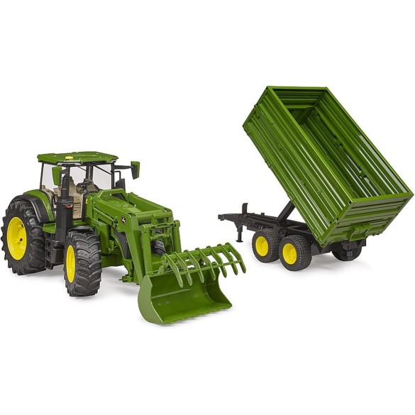 John Deere 7R con Caricatrice Frontale e Rimorchio per Trasporto Assi Tandem Bruder