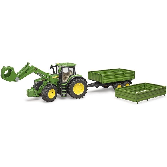 John Deere 7R con Caricatrice Frontale e Rimorchio per Trasporto Assi Tandem Bruder