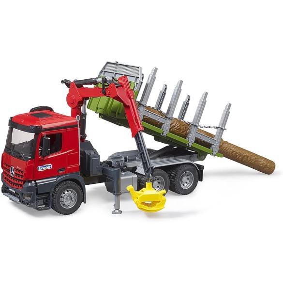 MB Arocs Autocarro per il Trasporto di Legname con Gru di Carico, Pinza e 3 Tronchi d'Albero BRUDER