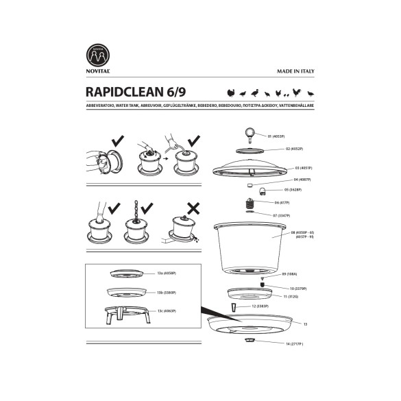 Abbeveratoio a Serbatoio Rapid Clean LT 12 con Gambe NOVITAL